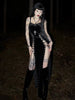 Dark Punk High Split Hem Straps Dess 90s Streetwear Gown Women Sexy Corn Bandage Velvet Dresses Mall Gothic Clothing
