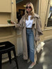 Khaki Lace Up Cape Trench Coat Loose Solid Full Sleeve Lapel Windbreaker Autumn Commute Casual Daily Coats