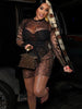 See Through Dress Women Sexy Coquette Leopard Print Full Sleeve O-Neck Stretch Mini Bodycon Midnight Party Clubwear
