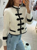 Chic Single-breasted Short Jacket Women Contrast Full Sleeve Cropped Stand Collar Napoleon Coat Lady Daily Street Wear