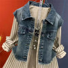 Fake Two Denim Shirts Women Spring Autumn Korean Joker Striped Denim Shirt Ladies Top Casual Jean Coat Female