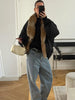 Women Faux Fur Collar Puffer Jacket Lapel Oversized Long Sleeve Warm Loose Thick Coat Female Winter Casual Jackets
