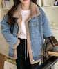 Add Velvet Padded Warm Denim Jacket Female Winter Long Sleeve Short Coat Lamb Cashmere Cotton-padded Jacket Female