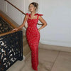 Year Women‘s Red Evening Dress Mid-Length Elegant Floral Christmas Dress with Bow Straps Cocktail Party Gown Dress