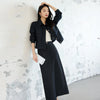 Women's Vintage Elegant Denim Skirt Set Long Sleeve Lapel Denim Jacket Split A-line Skirt Office Lady Denim Suits M8307