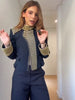 Retro Stand Collar Napoleon Slim Jacket Women Chic Navy Style Full Sleeve Gold Embroidered Coat Lady High Street Outwear