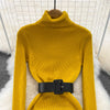 Elegant Turtleneck Long Sleeve Knit Soft Tight Pencil Dress with Belt Slim Warm Sweater Vestido Sexy Women Winter Robe