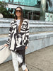 Women's Brown White Zebra Print Lapel Blazer Vintage Wide Stripe Thick Velvet Loose Suit Jacket Autumn High Street Outwear