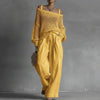 Chic Mesh Knit Sweater Two Piece Set Women Off Shoulder Drawstring Baggy Wide Leg Trousers Suit Casual Streetwear Holiday Outfit
