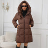 Winter Women's Long Coat Windproof Warm Padded-Cotton Coat Simple Loose Hooded Parkas Plaid Quilted Jackets for Woman