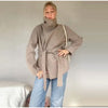 Faux Fur Belt Jackets Women Loose High Neck One Butoon Long Sleeves Coats Female Autumn Winter Thick Warm Outwears