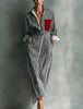 Autumn Striped Print Shirt Dress For Women Casual Turn Down Collar Color Blocking Pocket Long Dresses Graceful Robe