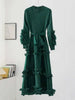 Elegant Women Pleated Dress O Neck 3D Floral Long Sleeves Fungus Spliced Design A-line Dresses Party 2AA1375