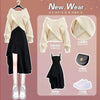 Spring Autumn Large Size Suit Women's Korean Knitted Sweater Irregular Suspender Dress Two-piece Suit