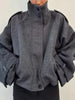 Vintage Loose Stand Collar Woolen Coat for Women Casual Solid Full Sleeve Warm Cropped Overcoat High Street Outwear