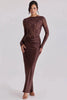 Off Shoulder Lace Satin Maxi Dress Women Elegant Long Sleeve Ruched Bodycon Mermaid Evening Club Party Formal Dress