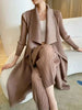 Pleated Long Trench Thin Temperament Solid Color Big Lapel Open Stitch Coat Female Coat Autumn 2C785