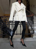 Women White Fuzzy Wool Blazer Notched Lapel Double Breasted Fluffy Thick Winter Elegant Coat