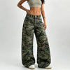 Women Army Green Camouflage Wide Leg Cargo Pants Loose Baggy Casual Streetwear Long Trousers For Ladies Daily Outfit