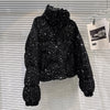Winter Heavy Industry Colorful Sequin Stand Collar Warm Jacket For Women Cotton-padded Coat 11A07258