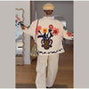 Women Floral Embroidery Jacket Long Sleeve Open Front Loose Fit Button Down Coat Autumn Casual Boho Chic Outwear