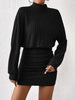 Women's Autumn Winter High Neck Knitted Sweater Dress Female Casual Solid Loose Long Sleeve Warm Mid Length Dresses