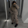 Women's Stripe Cotton Padded Coat Pant Set Loose Full Sleeve Hooded Zipper Jacket Elastic Waist Pants Winter Suits