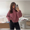 Knitted Stripe Zipper Jacket For Women Spring Chic Long Sleeve Sweater Coats Street Lady Casual Stand Collar Outerwear