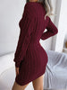 V Neck Casual Short Knit Dress Autumn Winter Women Solid Long Sleeve Dress Lady Khaki Bodycon Knitted Dresses
