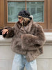 Brown Faux Fur Thicken Coat Women Lapel Long Sleeve Warm Winter Jacket Lady Chic Snap Button High Street Elegant Outerwear