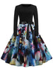 Harajuku Vintage Woman Music Note Print Elegant Party Dress Casual Women's Retro Long Sleeve Spring Autumn Midi Dresses