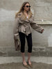 Women Lapel V-neck Belt Trench Coat Lace Up Button Full Sleeve Short Thin Windbreak Lady Daily Street Outerwear