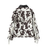 Women Cow Print Tassel Short Coat Casual Long Sleeve Lapel V-neck Single Breasted Jacket Lady Spring Autumn Outwear