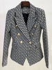High Street Designer Jacket Women's Double Breasted Lion Buttons Geometrical Jacquard Blazer