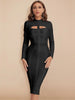 Women White Hollow Out HL Bandage Dress Long Sleeve Bodycon Sexy Cut Out High Neck Party Red Black Midi Runway Dress XL