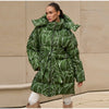Printed Women's Winter Jacket Hooded Mid Length Padded Coat Belted Waist Padded Coat Vintage Leopard Print Winter Warm Wear