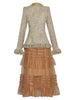 Women's Stand Collar Beaded Tassel Tweed Jacket Elastic Waist Mesh Skirt Two-Piece Set Autumn Collection