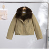 Women Faux Fur Collar Puffer Jacket Lapel Oversized Long Sleeve Warm Loose Thick Coat Female Winter Casual Jackets