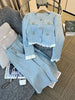 Women's Blue Long Suit Coat Mini Skirts Outfits Korean Spring Autumn Tweed Short Jacket High Waist Half Skirt Two Piece Sets