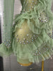 Sparkly Rhinestone Women Sexy Ruffled Long Sleeves Mesh See Through Mini Dress Eveing Party Birthday Dance Nightclub Stage Wear