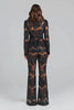 High Street Designer Runway Suit Set Women's Single Button Guipure Lace Blazer Flare Pants Set