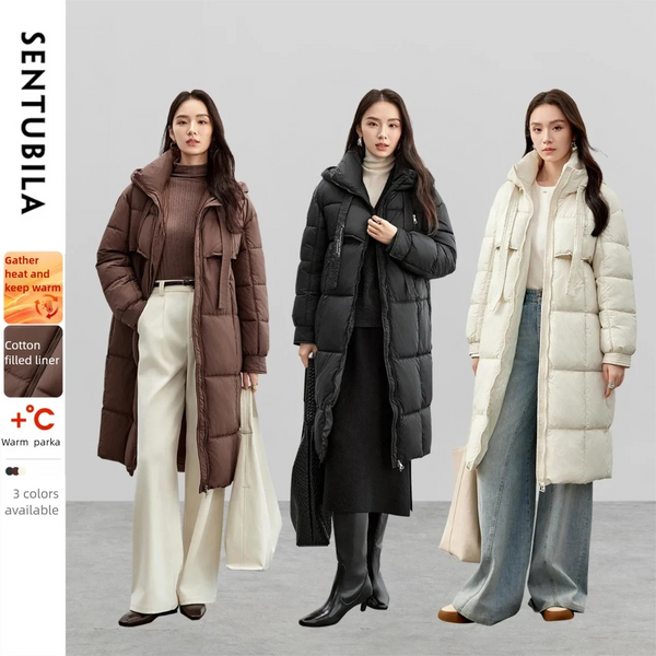 Women's Long Parkas Winter Padding Coat Oversized Stand Neck Hooded Zipper Warm Outerwear Woman Clothes W44M58169