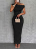 Water Ripple Slanted Shoulder Dress Women's Elegant And Simple Solid Color A-line Collar Mid-waist Sexy Hip Wrap Skirt