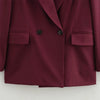 Burgundy Blazer Women Autumn Winter Vintage Double Breasted Suit Jacket for Woman Streetwear Classic Blazers Coat