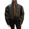 Croc Embossed Cropped Faux Leather Jacket High Stand Collar Long Sleeve Oversized Women Jackets Autumn Chic Coats