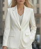 Office Women's Blazer Classic Long Sleeve Button Pocket Cardigan Commuting Simple White Coat for Female