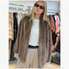 Women Brown Faux Fur Open Front Cardigan Coat Long Sleeve Collarless Loose Plush Outerwear Lady Elegant Winter Warm Furry Jacket
