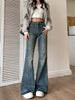 Slim Casual Vintage Blue Women‘s Jeans Winter American Style Chic Office Ladies Pockets Basic Female Flare Pants