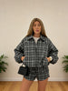 Chic Plaid Shorts Set Women Lapel Long-sleeved Zipper Jacket Short Pants Sets Lady Spring Daily Street Outfits