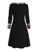Knitted hooded dress plaid print stitching fake buckle high waist long sleeve A-line dress female